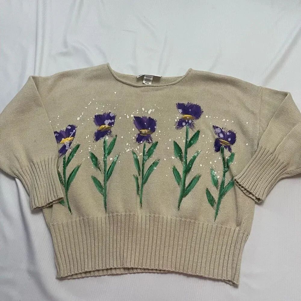 Victoria Hand Painted Floral Sweater Size Medium